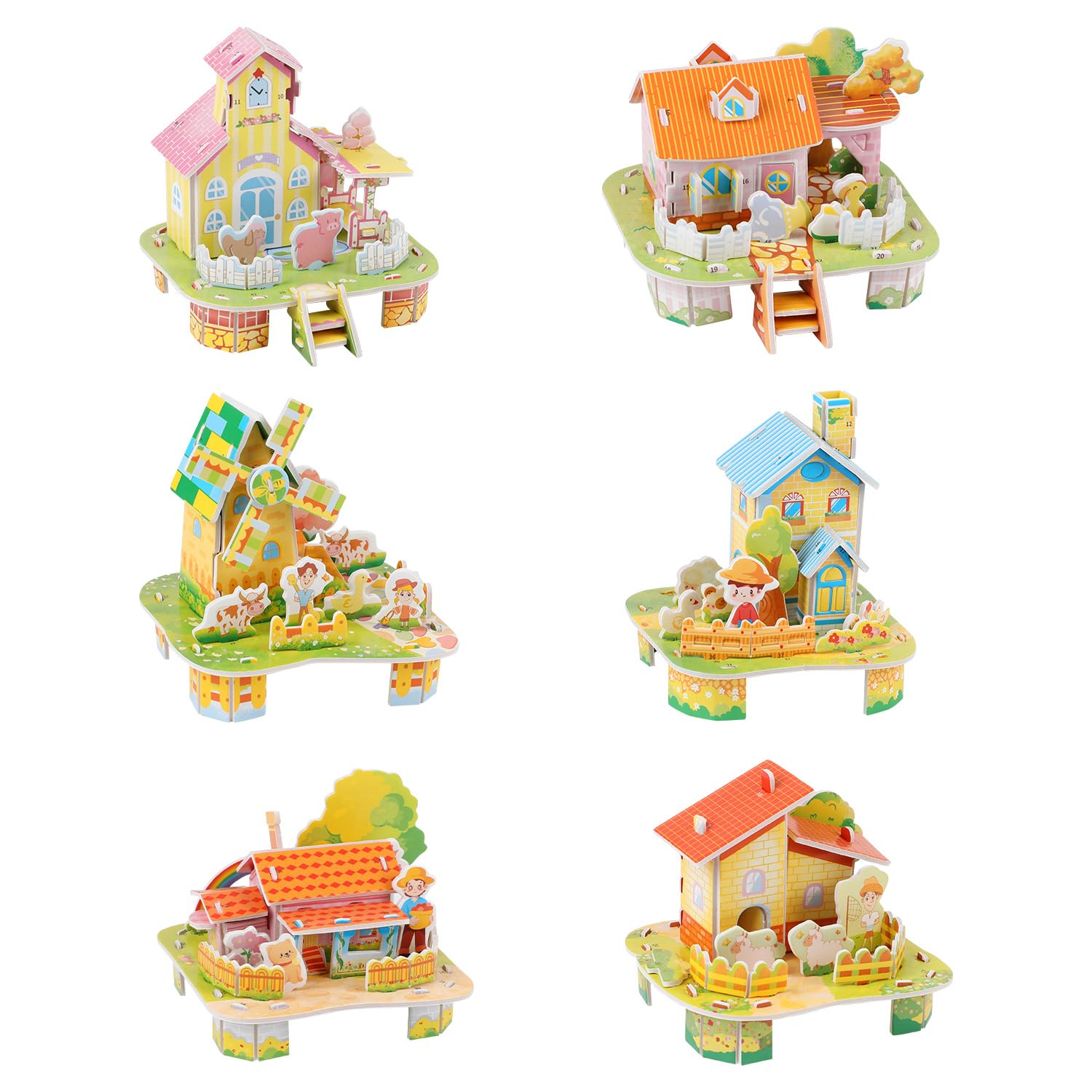 Photo 1 of LOMIMOS 3D Cartoon Puzzles for Kids?6 House Building Kit Creative DIY Jigsaw Toys Paper Model for Art Crafts Birthday Party Favor Gifts.