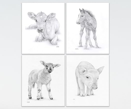 Animales de Granja de Nursery Baby Set de 4 impresiones de arte dibujo