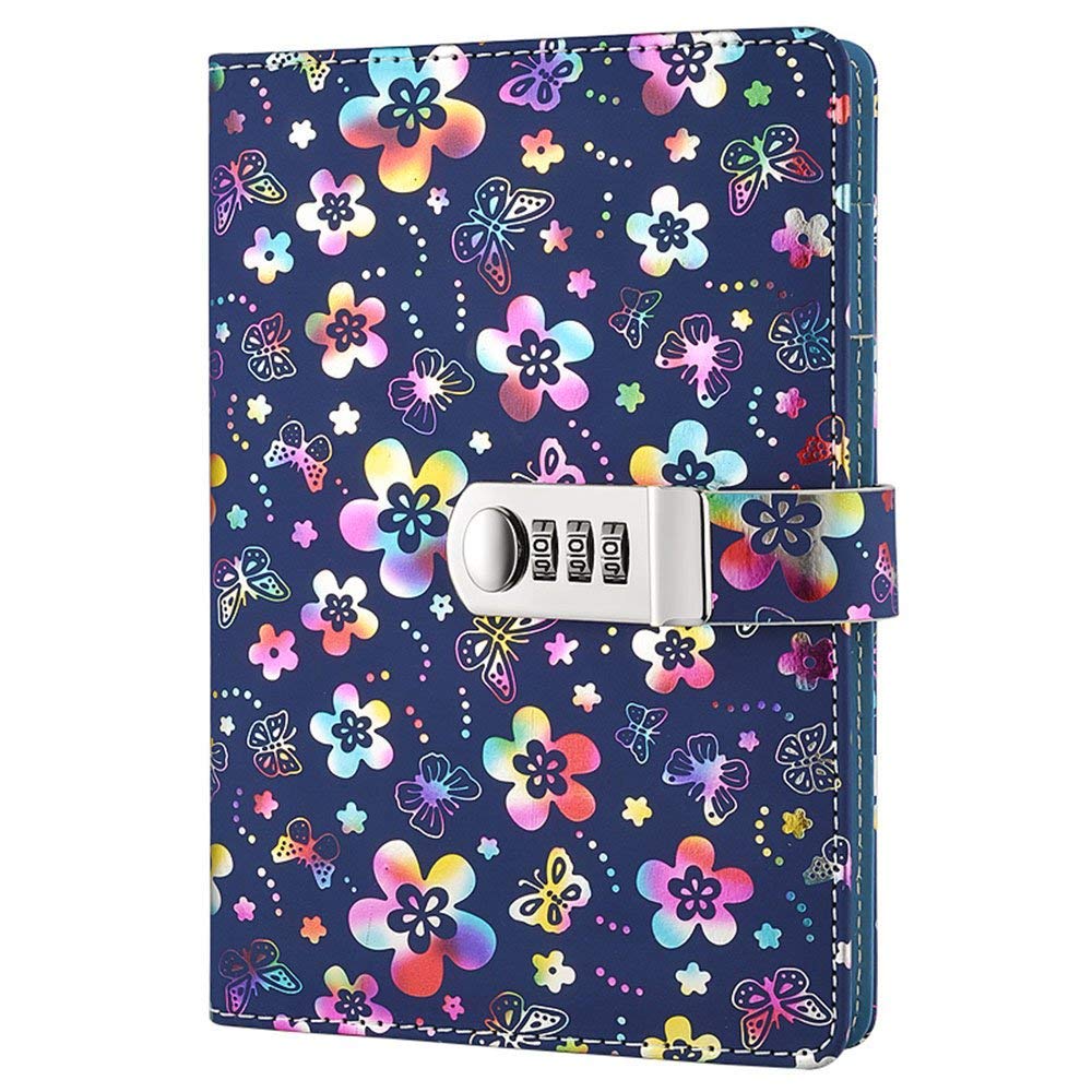 Y&NUHN A5 Flower PU Leather Travel Journal Diary with Combination Lock Pen Holder