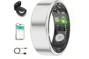 HIVISUALS Smart Ring for Men Women with Black Charging Box, Bluetooth, Health Ring , IP68 Waterproof, Fitness Ring Tracks Heart Rate/Sleep/Steps/Sports Activities/Blood Oxygen,non-subscription app (Silver, 13)