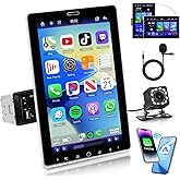 Rimoody Single Din Wireless CarPlay Car Radio - 10.1 Inch Rotate Screen Stereo, Android Auto, Bluetooth, FM/AM/RDS, EQ, Mirro