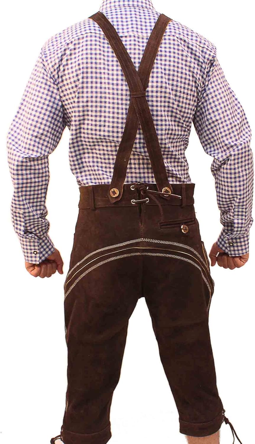 Lederhosen Store Oktoberfest Bavarian Bundhosen Men Authentic German Outfit Brown Deep Dark Brown: Clothing
