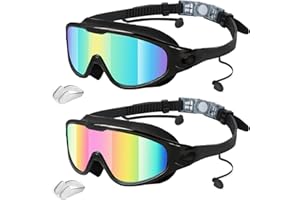 Swimming Goggles, 2 Pack Wide View Anti Fog&UV Swim Goggles with Ear Plugs, No Leaking Swim Glasses for Audlt Men Women Youth