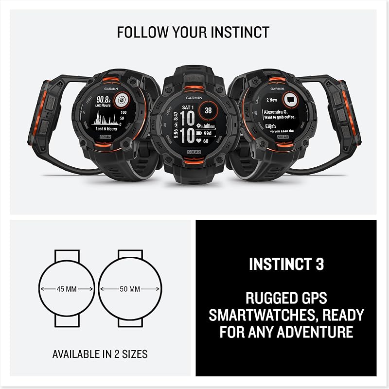 Instinct 3 Solar, 45mm, Smartwatch GPS Ultra Resistente, Black