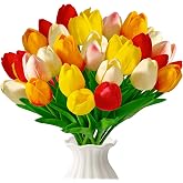 Tulips Artificial Flowers,15Pcs Real Touch PU Faux Tulip Bouquet with Stems | Fake Flowers for Home Decor, Wedding, Party, Vase Arrangement, DIY Floral Crafts