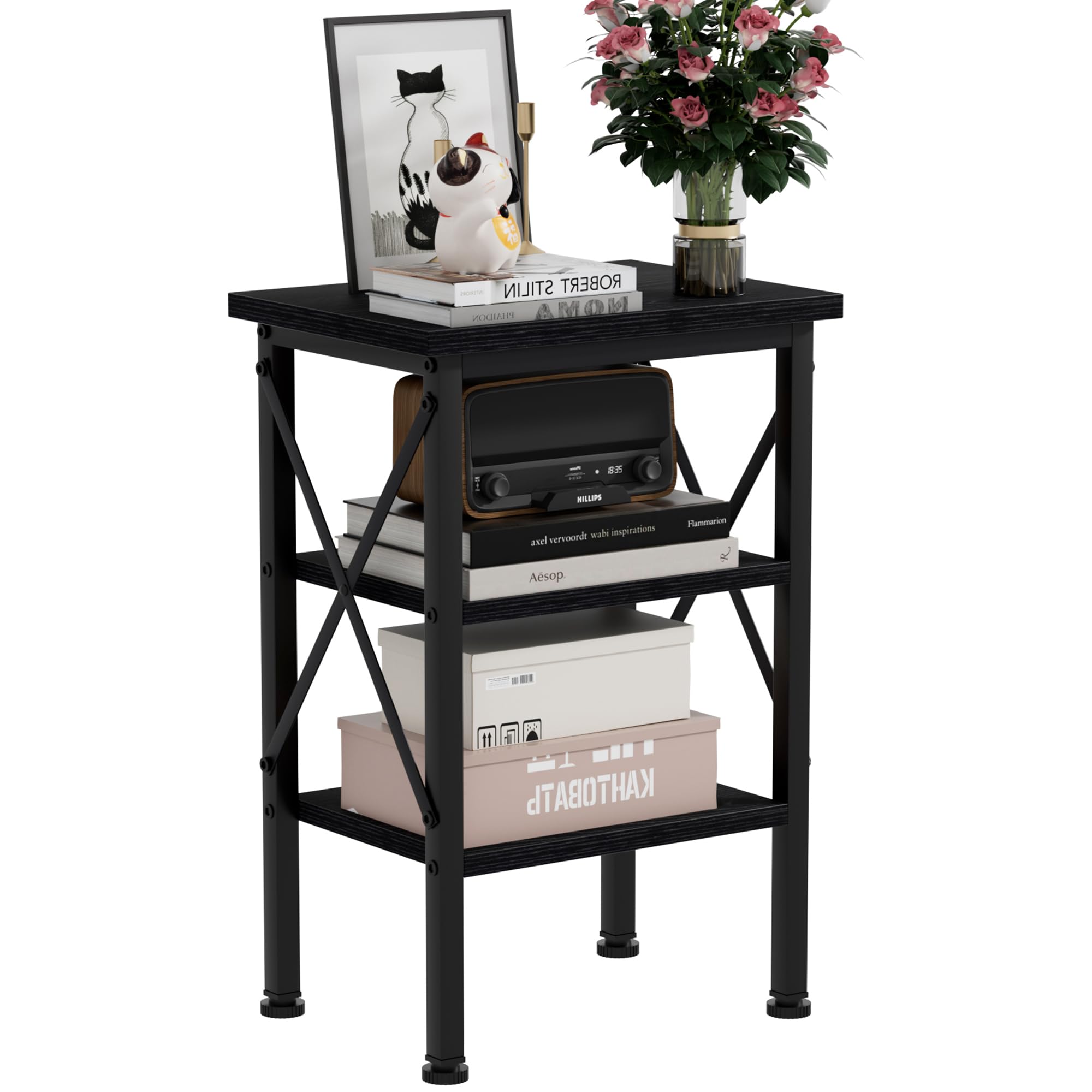 VECELO Modern Nightstands X-Design Side End Table Night Stand with Storage Shelf for Bedroom,Living Room Image