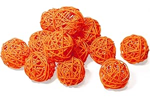 KERYAR 12 Pcs Wicker Rattan Balls Decorative for Centerpiece Bowls Fillers Home Decor Christmas Halloween DIY Crafts Weddings (Orange, 2 in)