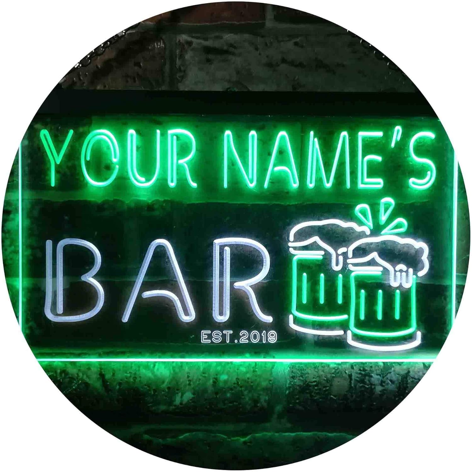 ADVPRO Personalized Your Name Est Year Theme Bar Beer Mug Decoration Dual Color LED Neon Sign White & Green 24