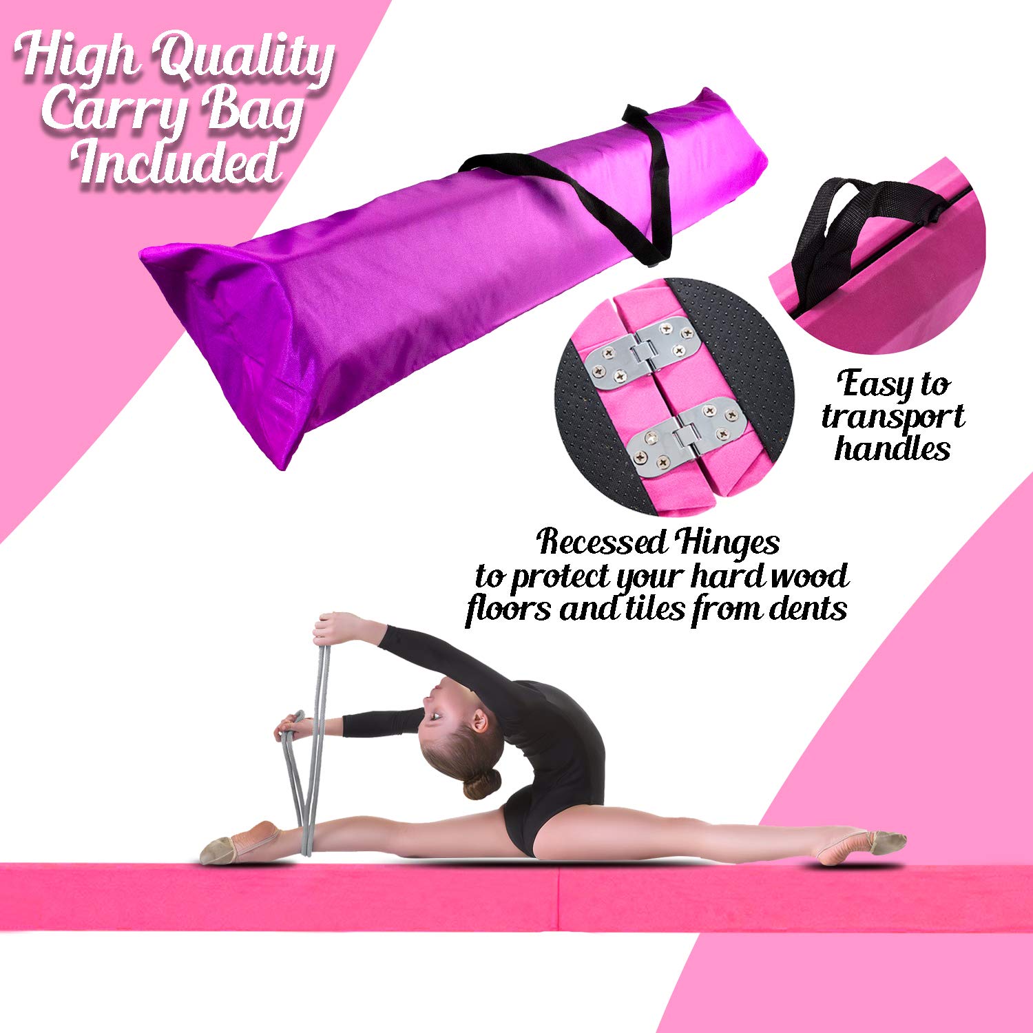 Junior Gymnastics Balance Beam 8 Ft Folding Wood Core Low Floor Beam