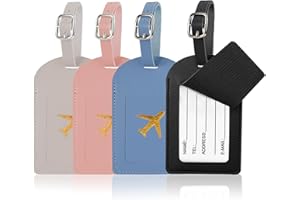4 Pack Luggage Tag, Leather Personalized Suitcase Tag Set, Privacy Protection Luggage id Tags Labels, Travel Bag Labels with 