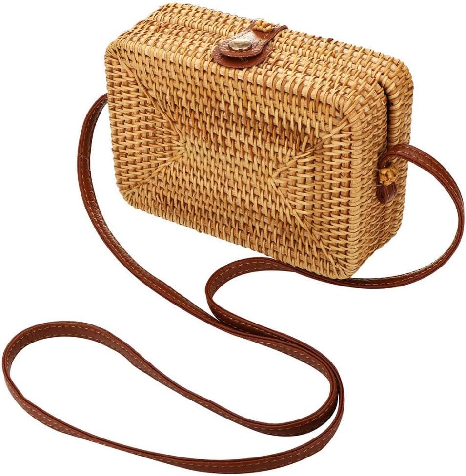 JEssie Vintage Straw Bags for Women Hand-woven Straw Bags Bohemian Shoulder Bag Women's Rattan CrossbodyBags