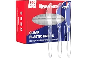 JOLLY CHEF 300 Count Clear Plastic Knives Heavy Duty, 7.7" Heat Resistant Solid and Durable Plastic Knives Disposable, Disposable Bulk Cutlery Suitable for Parties Supply Events Everyday Use