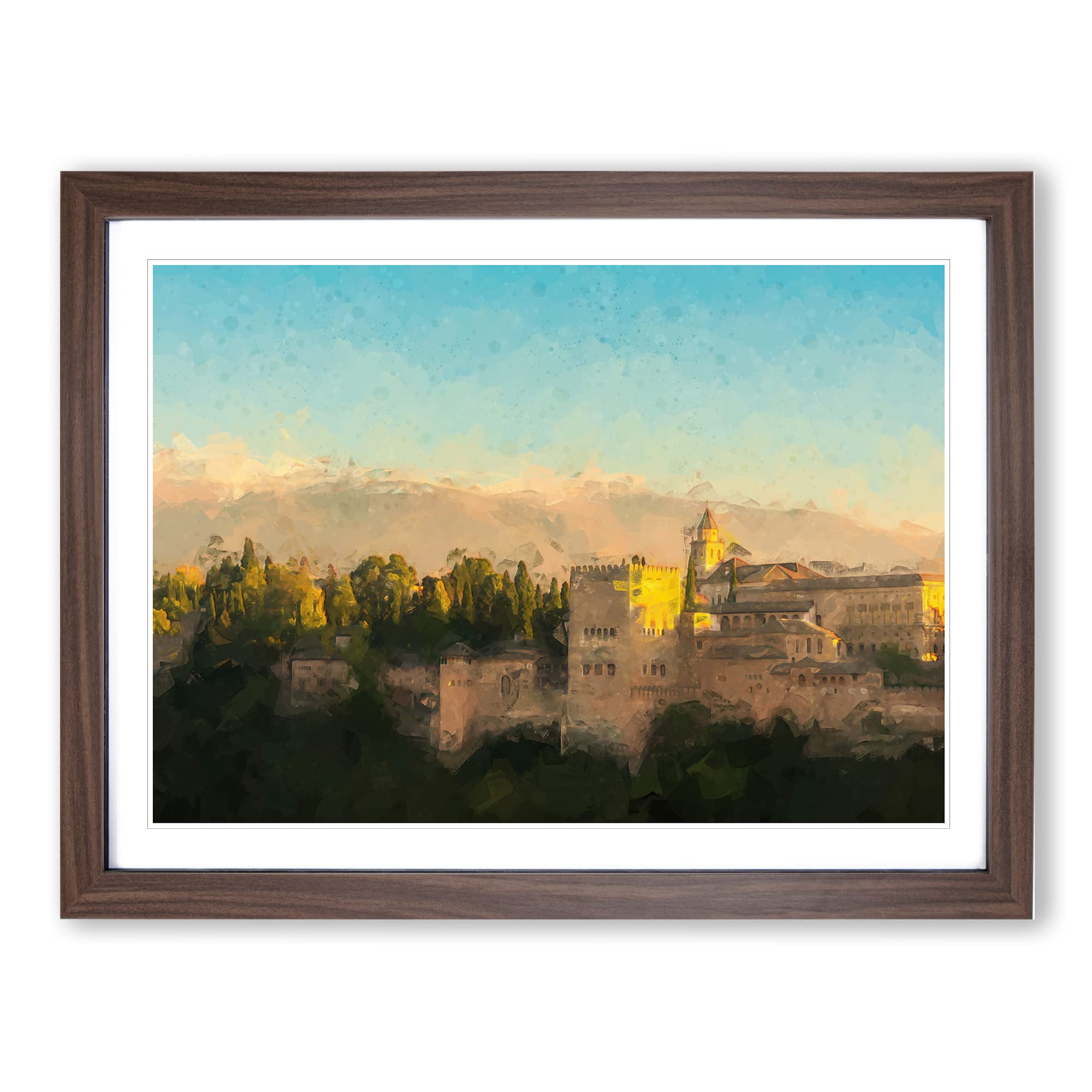 The Alhambra In Granada Spain In Abstract Modern Art Framed Wall Art Print, Ready to Hang Picture for Living Room Bedroom Home Office Décor, Walnut A4 (34 x 25 cm)