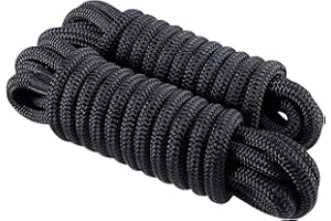 J-FM TWNTHSD Dock Lines: 3/4" x 20' Double Braided Nylon Boat Dock Lines - Premium Boat Ropes for Docking with 15" Loop - Marine Grade Boat Rope/Dock Line, Sturdy Mooring Marine Rope - 2 Pack (Black)