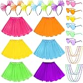 24Pcs Adult Tutu Skirts for Women Girls 4 Layered Neon Tulle Tutus Lace Headband Necklace Eyeglasses for Halloween Neon Outfit 80s Costume Accessories