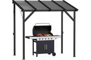 Outsunny 8' x 5' Hardtop Grill Gazebo, Lean-to BBQ Gazebo Shelter, Wall-Mounted Pergola with Polycarbonate Roof and Steel Fra