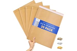 ABC Pack of 25 Kraft Padded Bubble Mailers 9.5 x 13. Natural Brown Kraft Bubble Envelopes 9 1/2 x 13. Peel and Seal Envelopes