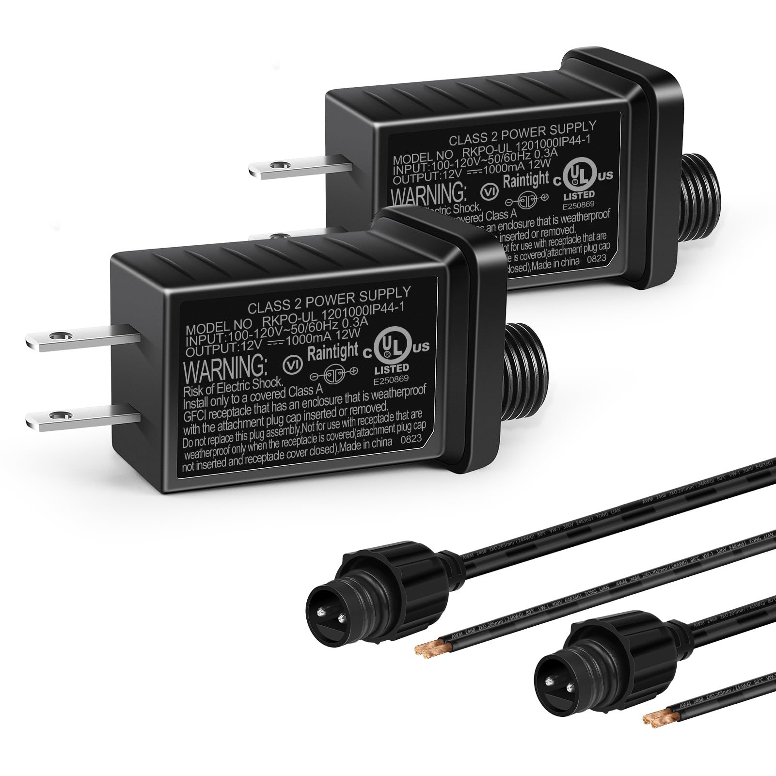 Photo 1 of 12V 12W 1A Class 2 Power Supply 2 Pack, AC to DC Low Voltage Transformer, IP44 Inflatable Power Adapter for LED Strip Lights, Christmas Decor Light, Indoor/Outdoor Use, UL Listed