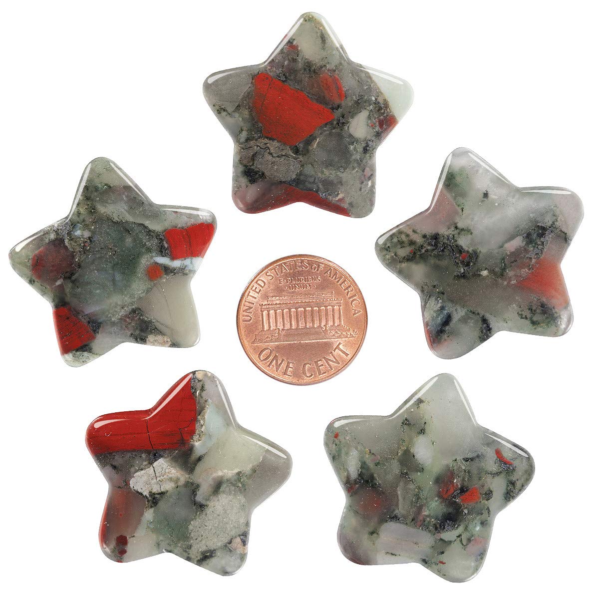 mookaitedecor Set of 5 Star Shape Healing Crystal Pocket Palm Stones, Polished Worry Stone for Reiki Chakra Balancing, Jewelry Making, Home Decoration, Africa Blood Stone