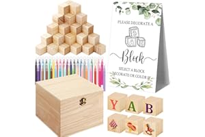 Marsui 136 Pcs Baby Shower Blocks to Decorate Game Kit Includes 98 Wooden Blocks, 36 Markers, 1 Game Sign, 1 Storage Box for Baby Shower Gender Reveal Activity Party Decorations(Leaf)