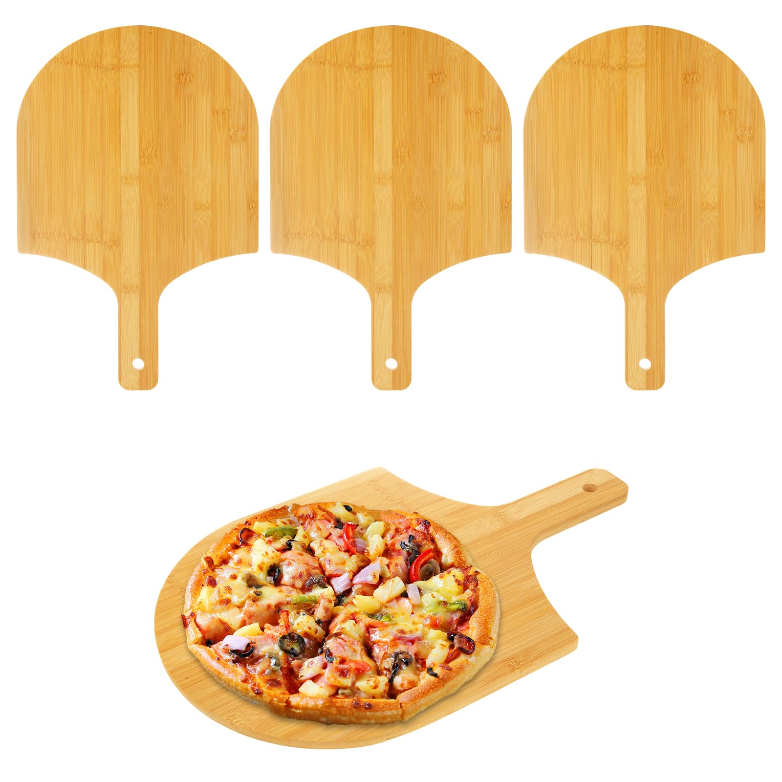 Photo 1 of ACXFOND 4 Pack Natural Bamboo Pizza Peel 12 inch, Bamboo Pizza Paddle, Wooden Pizza Peels with Handle for Making Pizza, Pizza Bread Pie Cutting Board for Kitchen