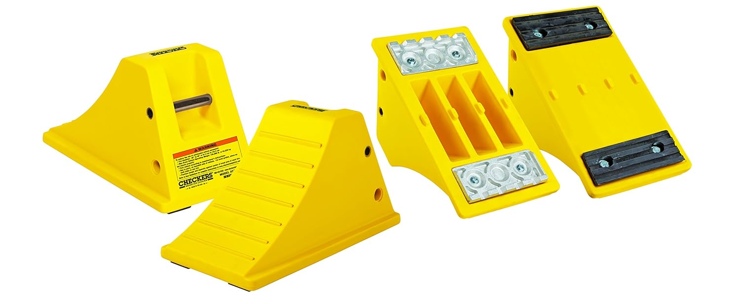 Checkers Industrial Safety Products AT3514RPY All Terrain Chock with Rubber Pad