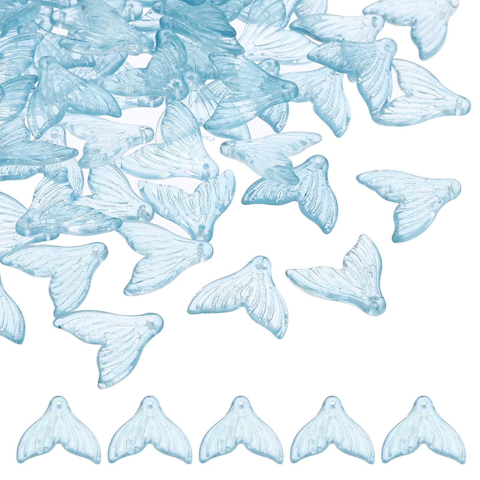PATIKIL Fish Tail Crystal Glass Beads, 100 Pack Fish Bead Handcrafted Glass Spacer Bead for Jewelry Making Bracelet Earring, Light Blue