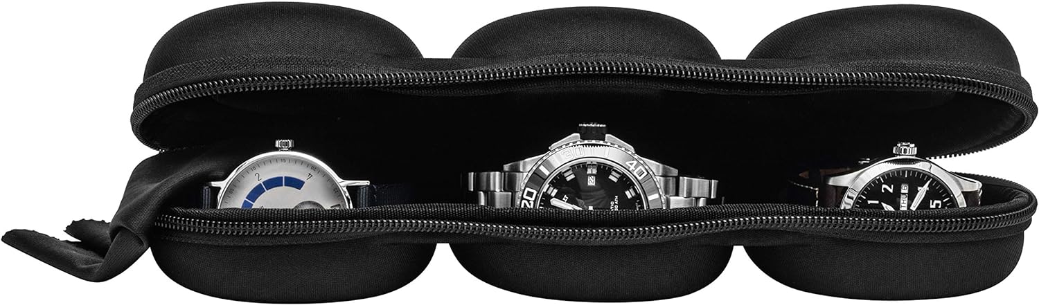 WATCHPOD Triple Watch Travel Case Storage Organizer For 3 Watches | Tough Portable Protection w/ Zipper Fits All Wristwatches & Smart Watches Up To 50mm (Black): Home Improvement
