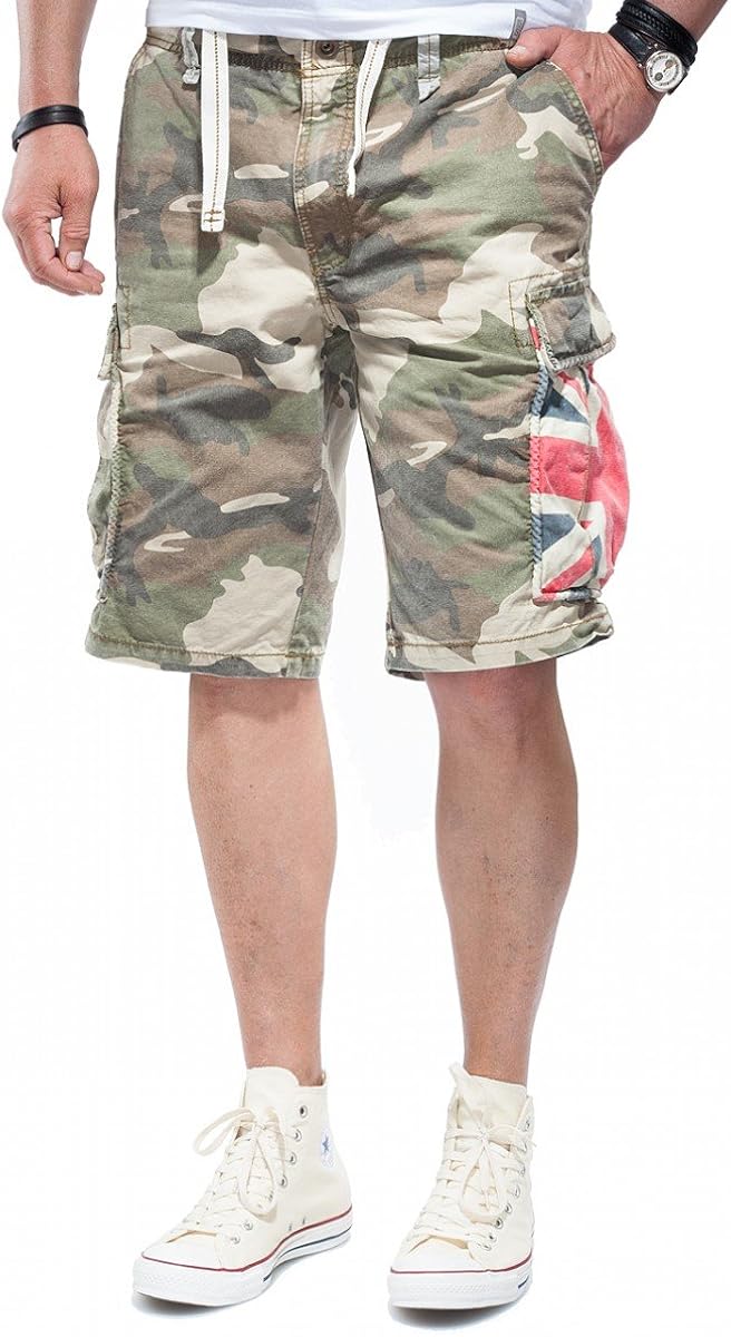Jet Lag Cargo Shorts SO1622 Army Green Camouflage UK Union Jack