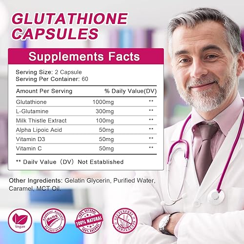 High Strength Liposomal Glutathione Capsules -1000mg Active Reduced Form  Glutathione with L-Glutamine 300mg Enhanced Absorption - Antioxidant, Detox  & Cleanse, Immune Health Support-120 caps in Kenya | Whizz L-Glutamine