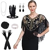PLULON 1920s Flapper Accessories Set Sequin Shawl for Women Great Gatsby Costume