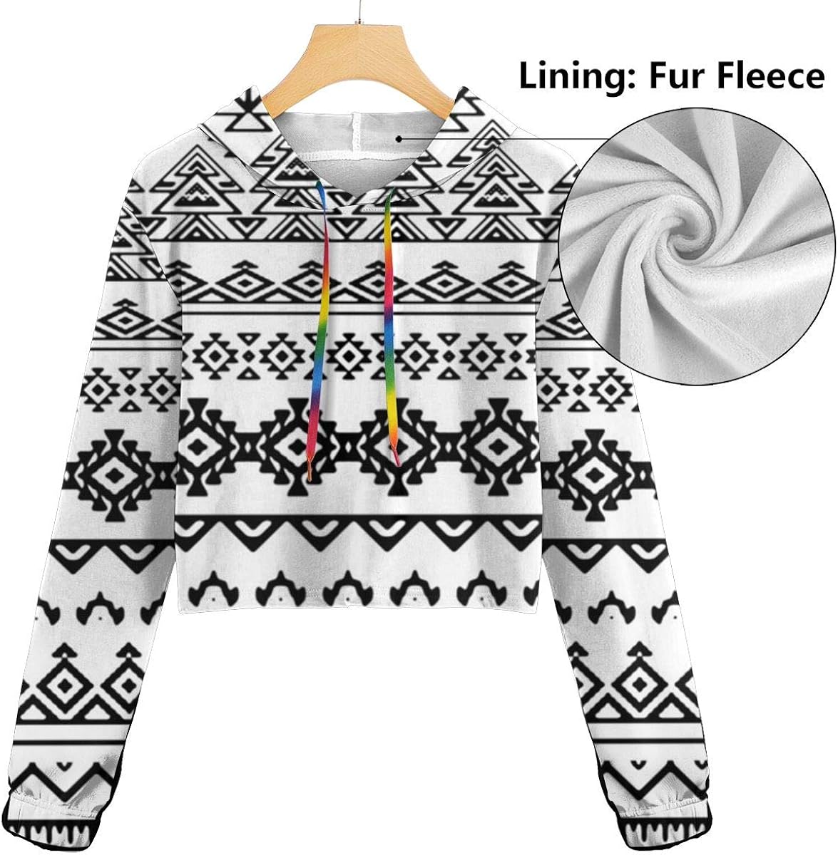 Print Letter Sleeve Long Womens Ethnic Tribal White Black