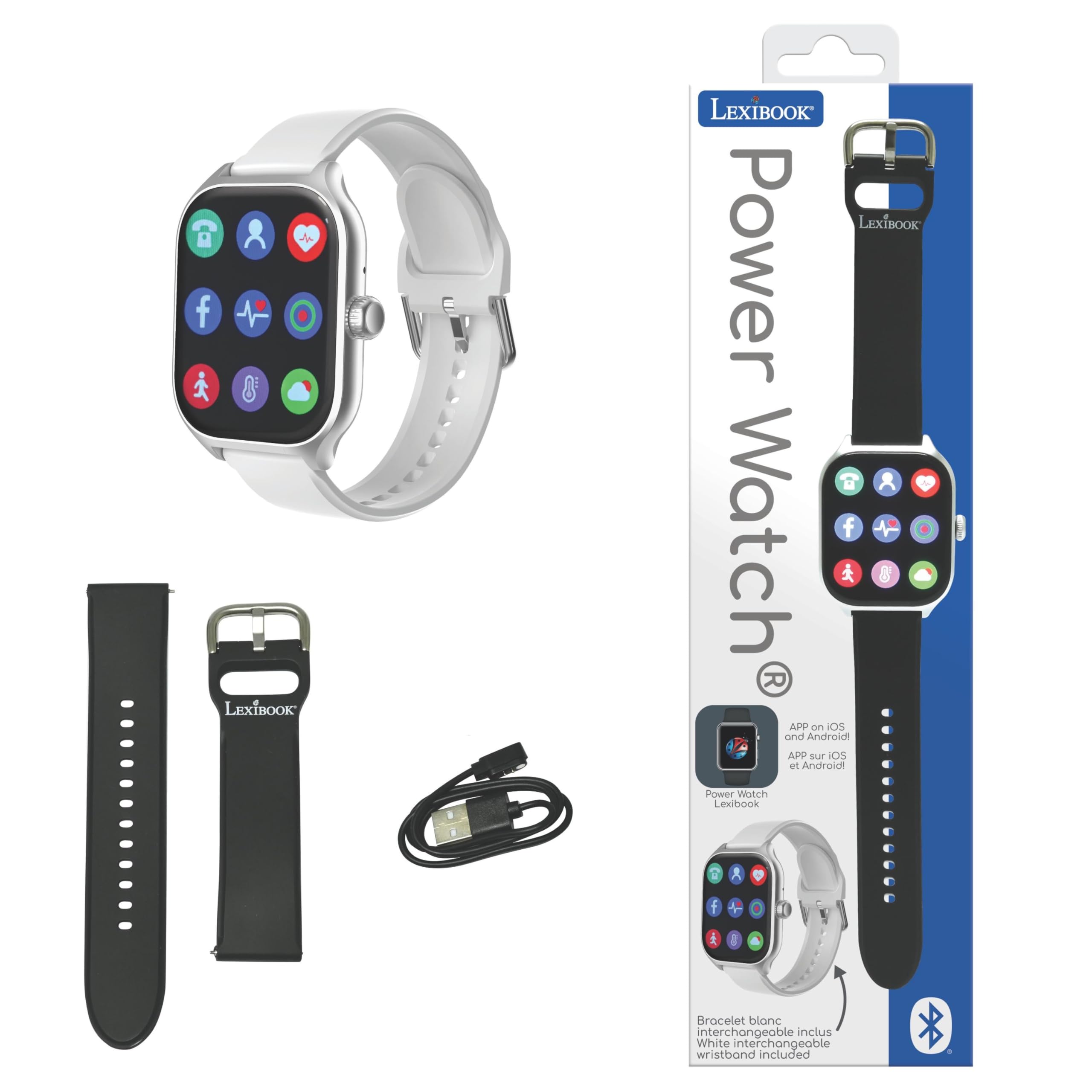 Lexibook Power Watch, Verbundene Uhr kompatibel mit iOS und Android, Empfängt Anrufe und Benachrichtigungen, Sporttrainer mit 7 Trainingsmodi, Vollständiger Gesundheitstracker, Sprachassistent, DMW075