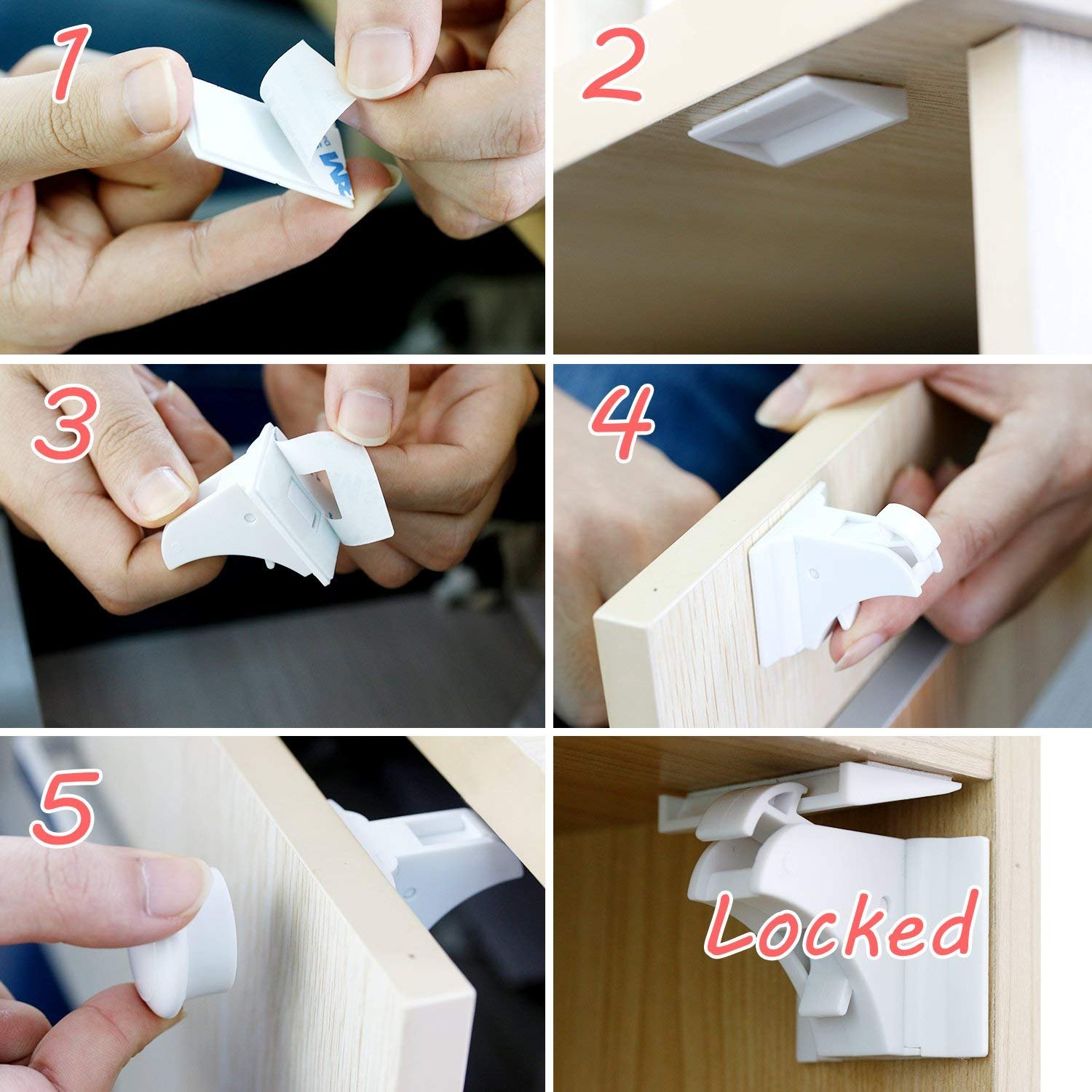 Cierres Seguridad Bebé,Levin Cerradura Magnética Con 10 Cierres 2 Llaves para Armario,Guardarropa,Con 3M Pegatinas Adhesivas Protege Niños