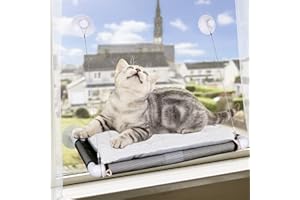 ZATOZKAR Cat Window Perch, Cat Window Hammock Window Seat Safety Cat Shelves Space Saving Window Mounted Cat Beds for Cats Screw Suction Cups Cat Resting Indoor (One Extral Suction Cup & One White Blanket)