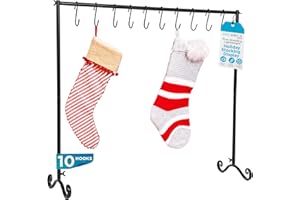 BIRDROCK Home 10-Hook Christmas Stocking Holder Stand | Lightweight Iron Metal Freestanding Rack for Holiday Decor | Versatile Stocking & Ornament Hanger Display for Home, Floor & Living Room - Black