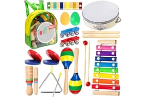 Stoie's Kids Musical Instruments Set 19 pcs for Toddler Ages 3-5 - Baby Wooden Percussion Musical Toys for Little Boys & Girls 9-12 Years Old- with Xylophone and Maracas - to Play in First Mini Band