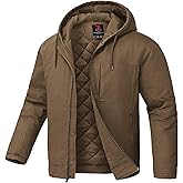 TBMPOY Men's Winter Work Jackets Hooded Quilted Lined Workwear Utility 4 Pockets Cotton warm Active Coats