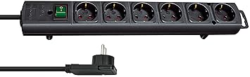 Brennenstuhl Comfort-Line Plus, Steckdosenleiste 6-fach (mit Flachstecker, Schalter, 2m Kabel und extra breite Abstände der S