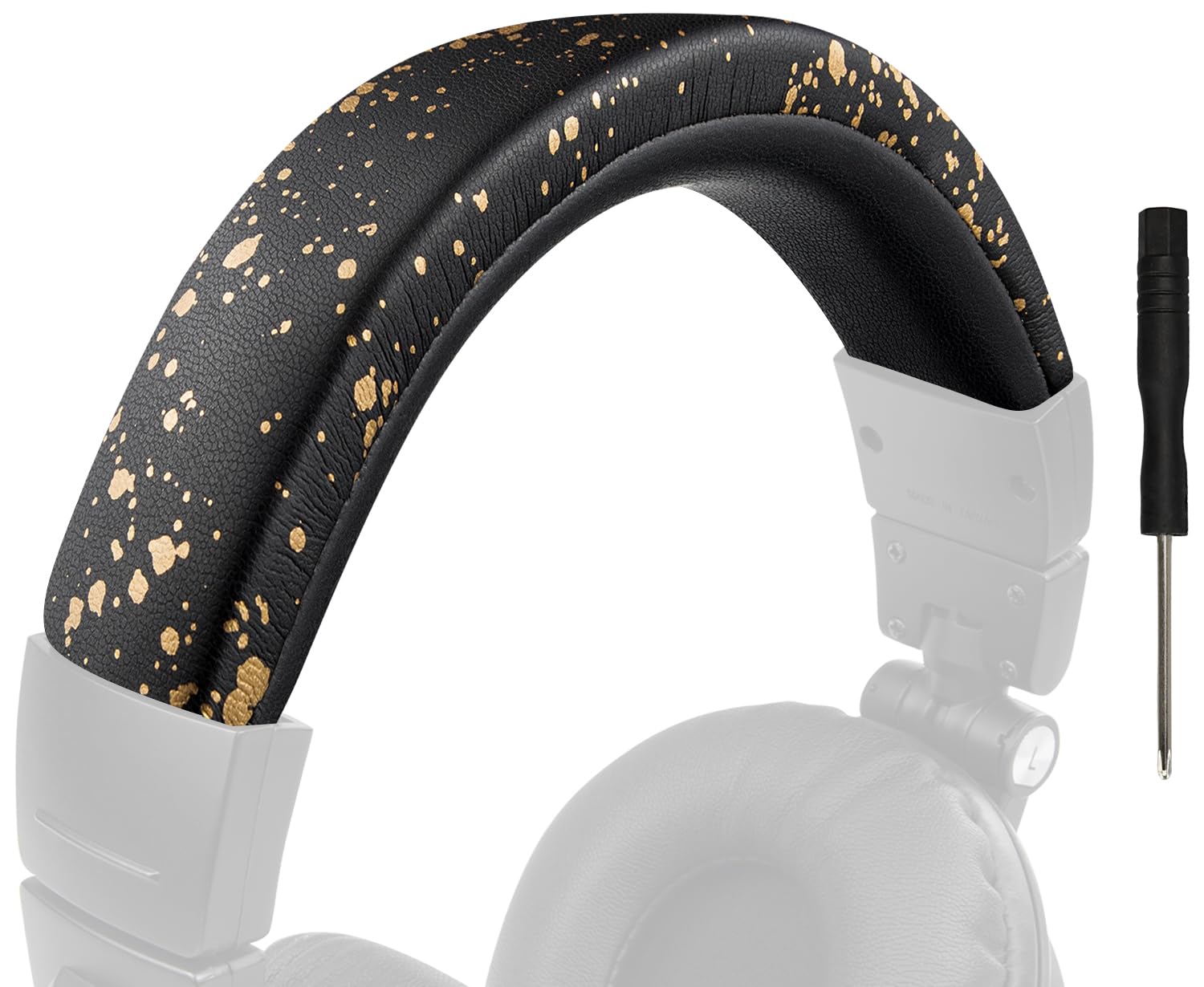 SOULWIT Headband Cover for Audio Technica ATH M50, M50X, M50XWH, M50XBT, M50XBT2, M50S/LE Headphones, Replacement Headstrap Pad Repair Part (Black Gold)