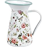 Enamel Pitcher with Wide Handle Vintage Metal Farmhouse Pitcher Vase Flower Decoration for Tabletop, Office, Home, Gift And Iced Tea, Coffee, Cold Drinks