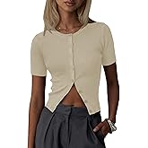 Kistore Womens Casual Summer Short Sleeve Sweater Cardigan Button Down Crew Neck Knitted Crop Cardigan Tops