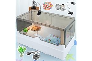 RunDuck Turtle Habitat Tank Kit– Fresh Filtration, Waterplay Fun, Diverse Living, Heat Lamp, Water Pump and Convenient Water Changes in Turtle Tanks, Habitat Kits, Turtle cage (White, Large)