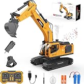 Noizka Remote Control Excavator Toy for Boys, 3-in-1 RC Excavator with Alloy Bucket, Breaker &amp; Grapple, Construction Vehicle Toys with Lights &amp; Sounds, 2&times;1200mAh Batteries, Birthday Gift for Kids 8-12