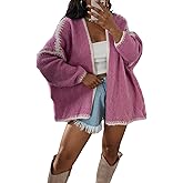 LKOUS Women's Chunky Oversized Cardigan,Warm Lantern Sleeve Open Front Knit Sweater for Fall Winter Casual Outwear