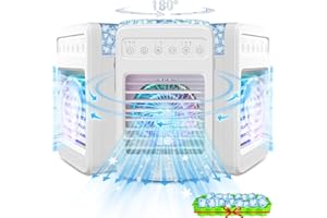 BEAUTYFAN Portable Air Conditioners, 180°Oscillation Mini Air Conditioners, 4 Wind Speed Portable AC, Built-in Ambient Lighti AC Unit, Large Water Tank Air Cooler for Room/Kitchen/Office/Desk