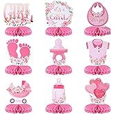 Tinoaly 9pcs Honeycomb Baby Girl Shower Decorations, Pink Honeycomb Baby Shower Centerpieces, Floral Designs Pregnancy Announ
