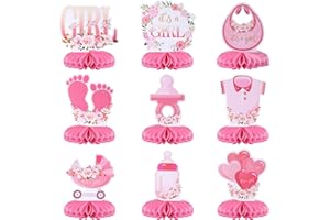Tinoaly 9pcs Honeycomb Baby Girl Shower Decorations, Pink Honeycomb Baby Shower Centerpieces, Floral Designs Pregnancy Announ