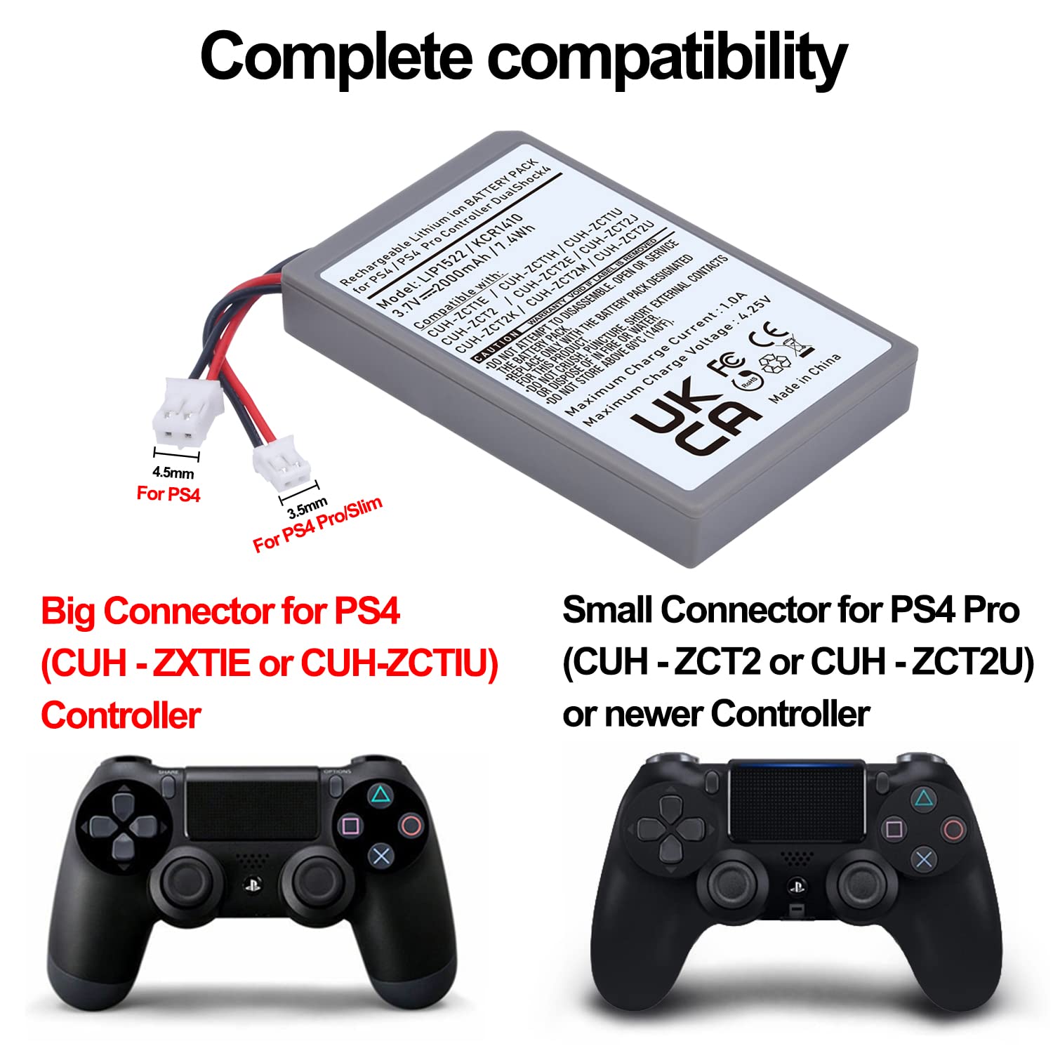Batmax 2Pcs 2000mAh PS4 Controller Battery for Sony PS4 PlayStation 4 Slim/Pro Dualshock CUH-ZCT1E CUH-ZCT1H CUH-ZCT1U CUH-ZCT2, CUH-ZCT2U LIP1522 KCR141 Gamepad