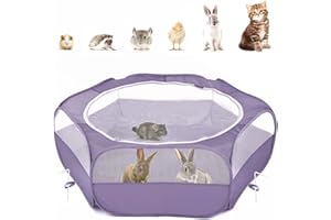 Pawaboo Small Animals Playpen, Waterproof Small Pet Cage Tent with Zippered Cover, Portable Outdoor Yard Fence with 3 Metal R